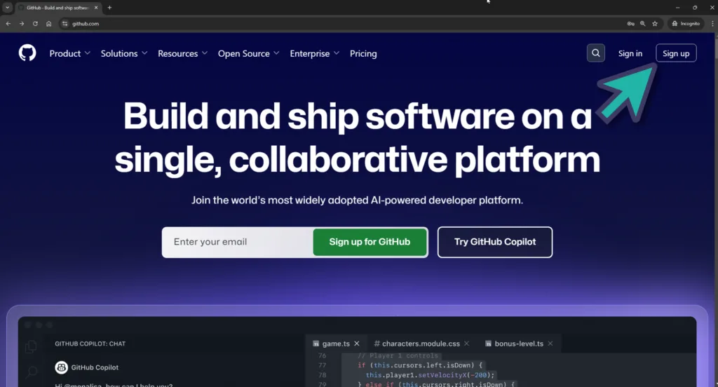 Screenshot Github Sign up